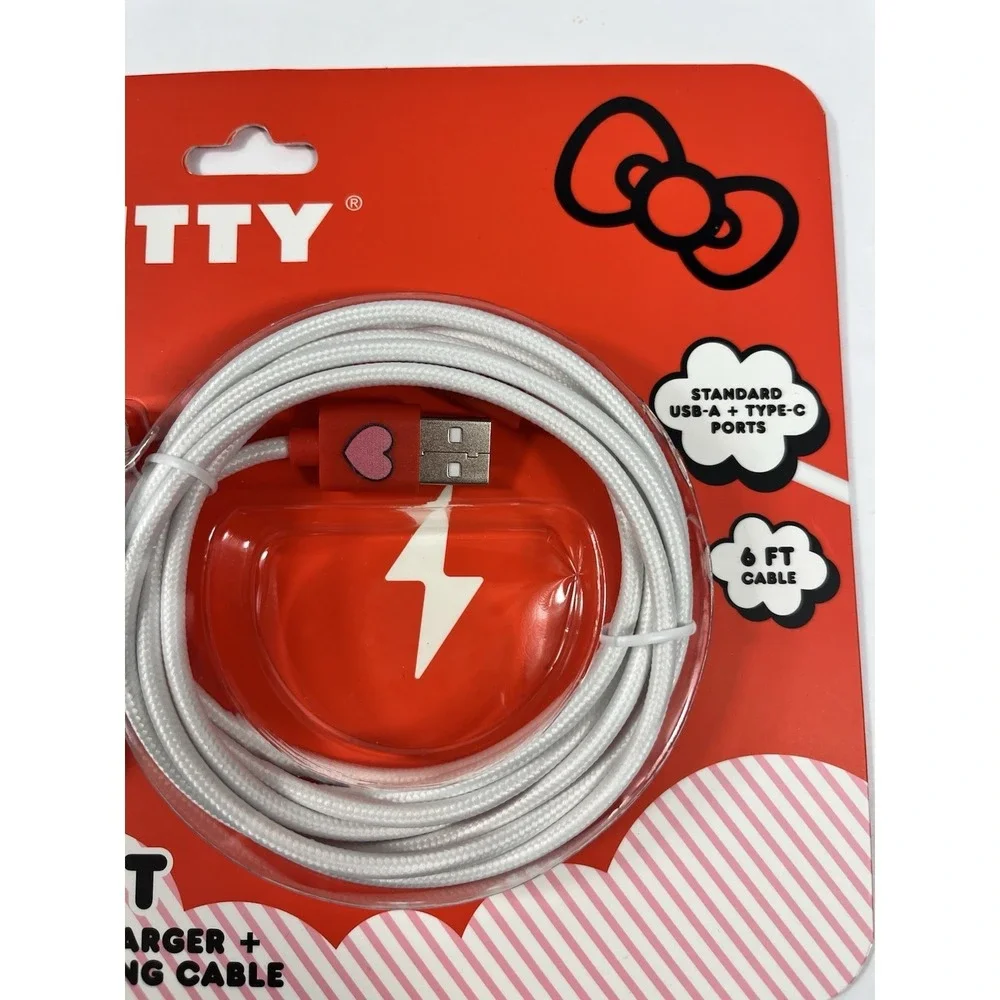 Hello Kitty by Sanrio 6ft USB Red Charging Cable Dual Port Wall Charger Kit